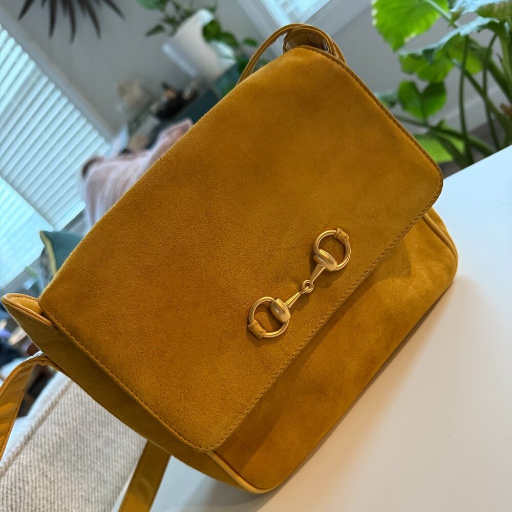 Vintage Gucci 1955 Horse-bit yellow leather & suede cross body - Picture 1 of 10